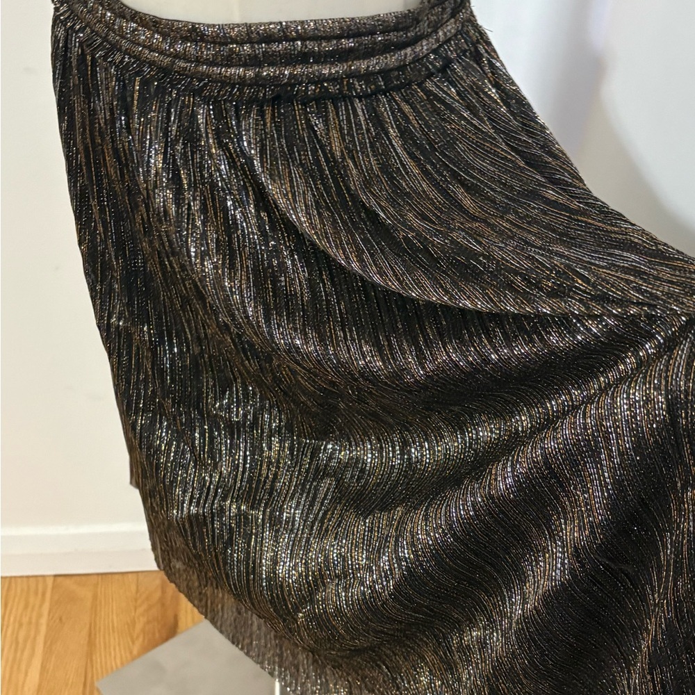 Zara Basic Collection Black Gold Metallic Flounce Midi A-line Skirt Size Large - Picture 3 of 12